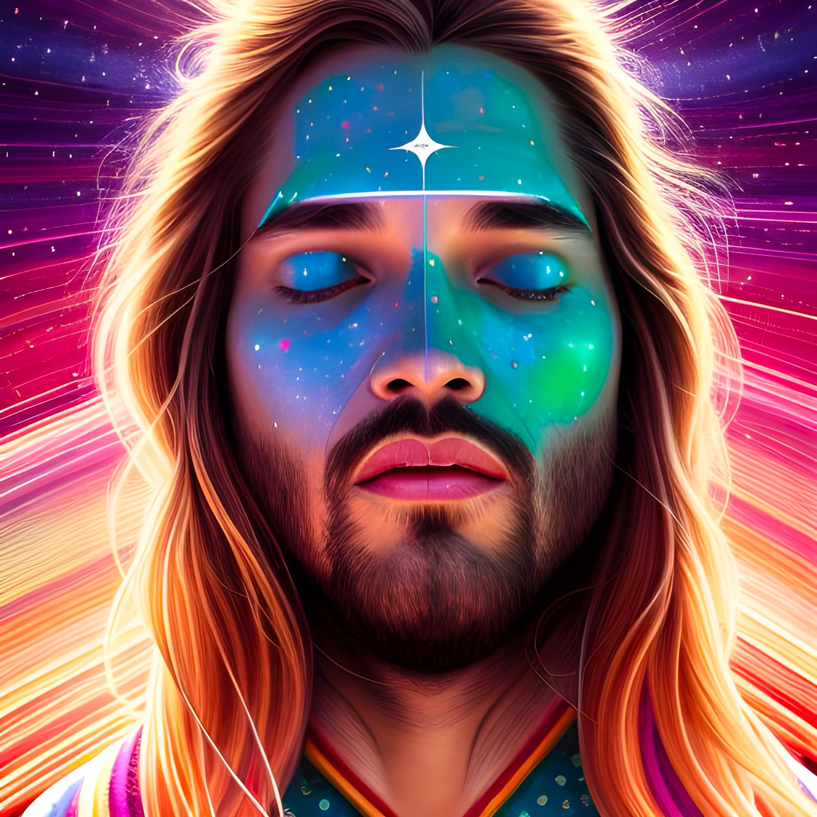 Be Somebody - ReVibe artwork: Daniel with eyes closed, a starfield across his face and rays of light behind him